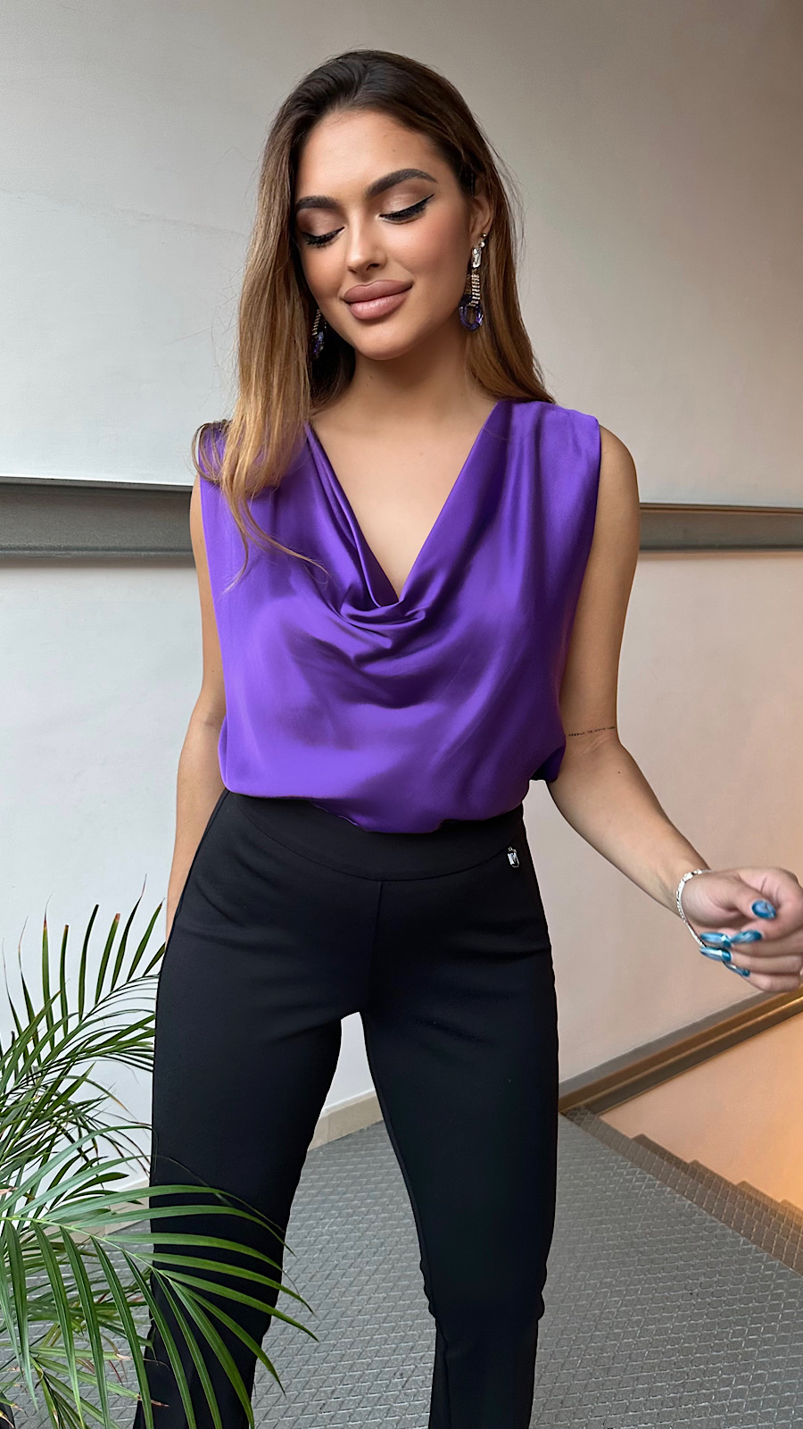 Blusa Escote Caída Purple