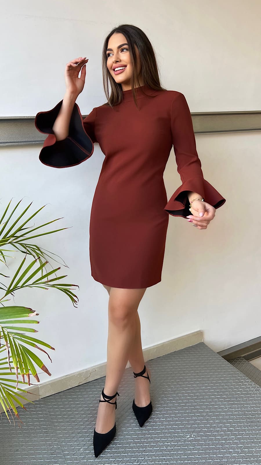 Vestido Teja Mangas Capa