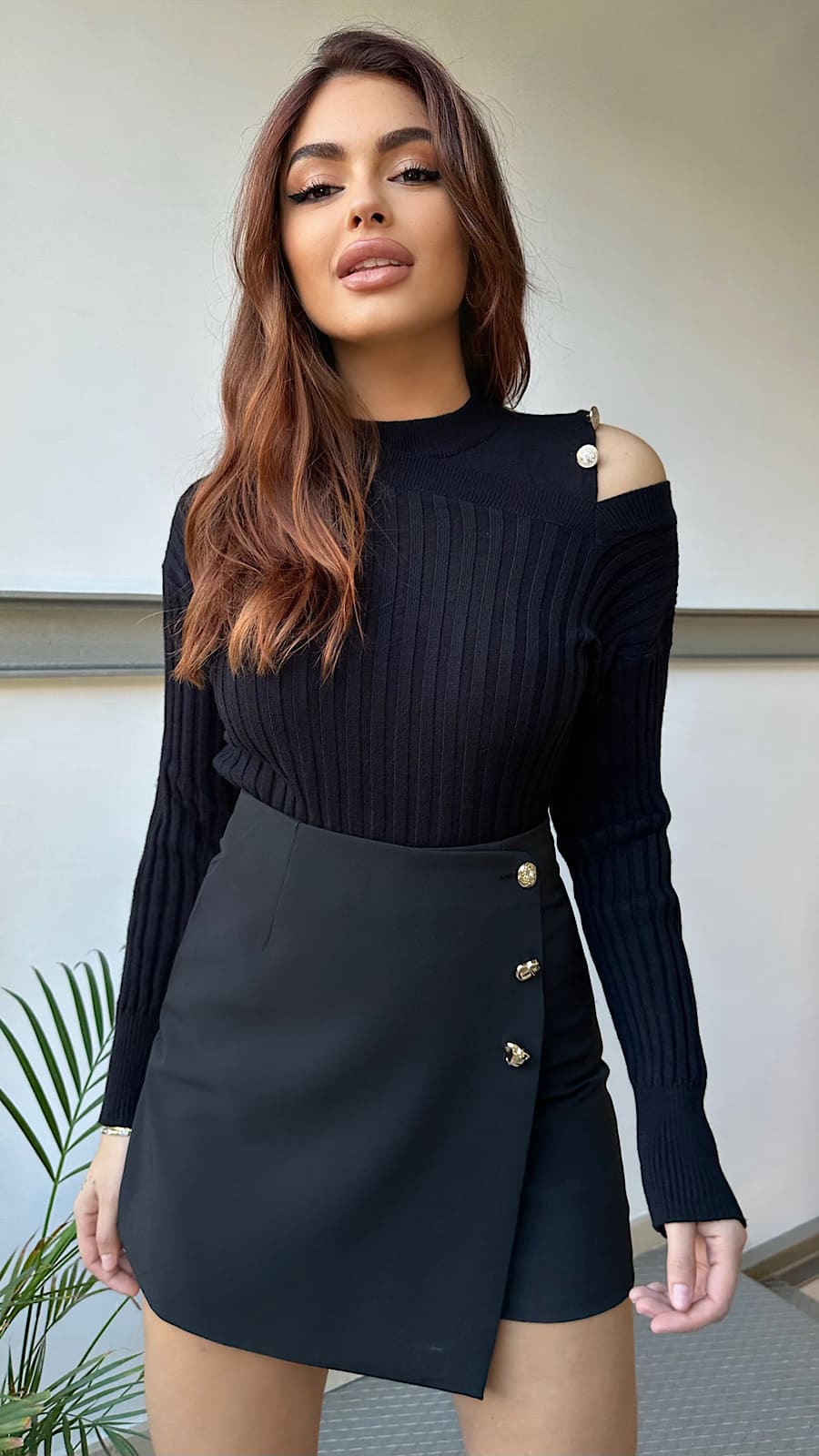 Falda Pantalón Botones Joya Dorados