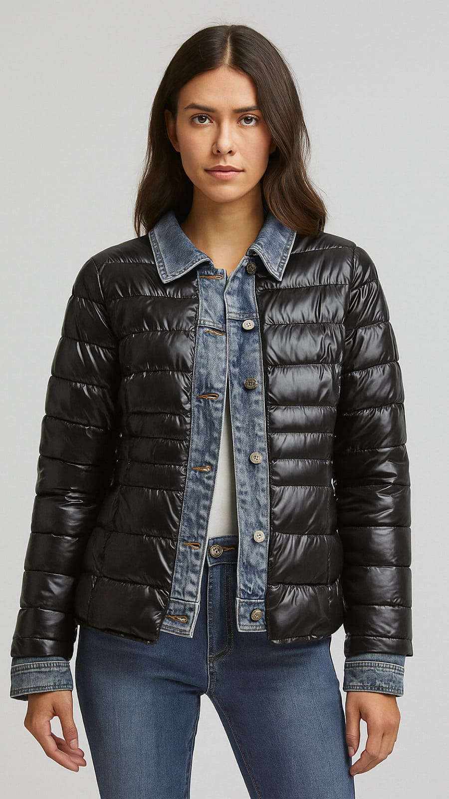 Chaqueta Acolchada Negra y Denim Brooklyn