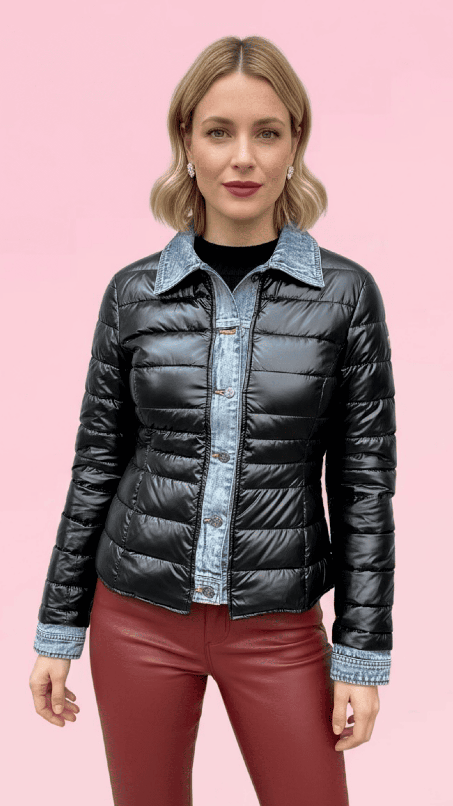 Chaqueta Acolchada Negra y Denim Brooklyn - Imagen 3