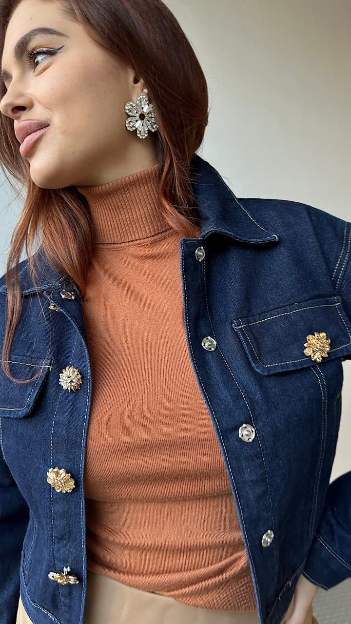 Chaqueta Denim Premium Botones Joya
