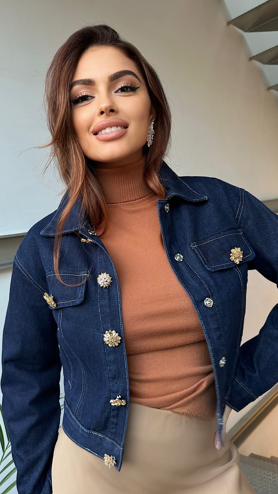 Chaqueta Denim Premium Botones Joya