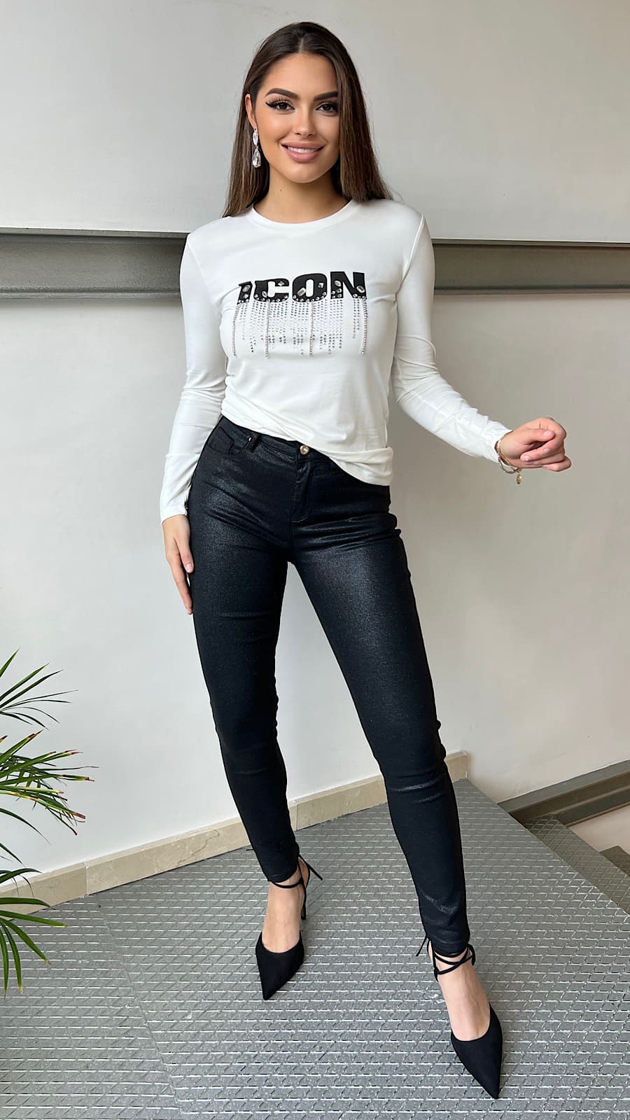 Alternative view of Camiseta Manga Larga Blanca Strass