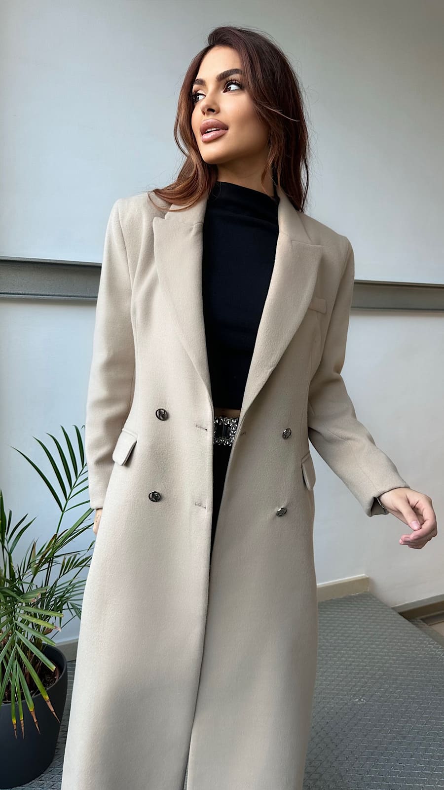 Alternative view of Abrigo Corte Sastre Beige Brooklyn