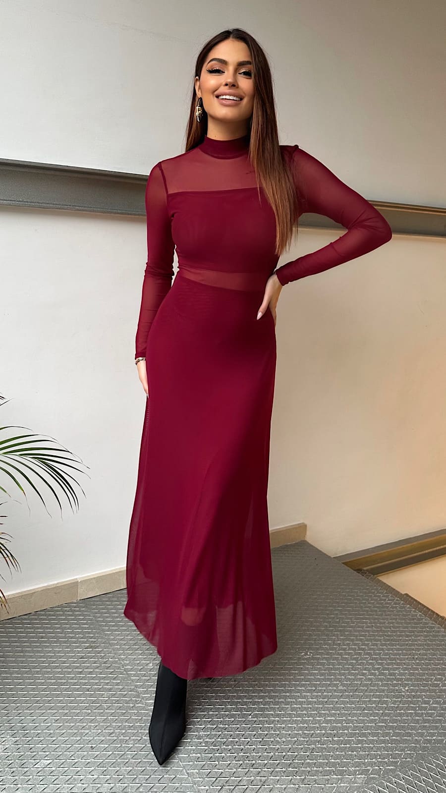 Vestido Tul Borgoña