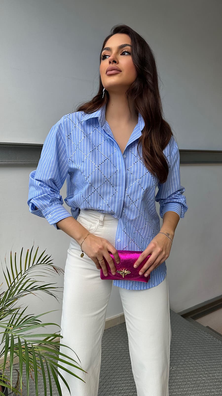 Camisa Sofia Azul y Blanca Joya - Imagen 3